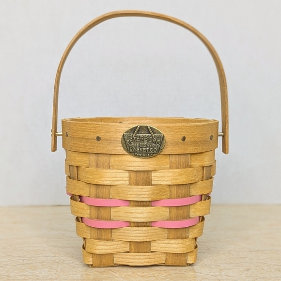 Vintage Peterboro Pretty In Pink  Gingham Liner Woven Small Feminine Basket - Picture 4 of 15
